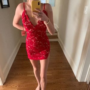 SuperDown red lace mini dress